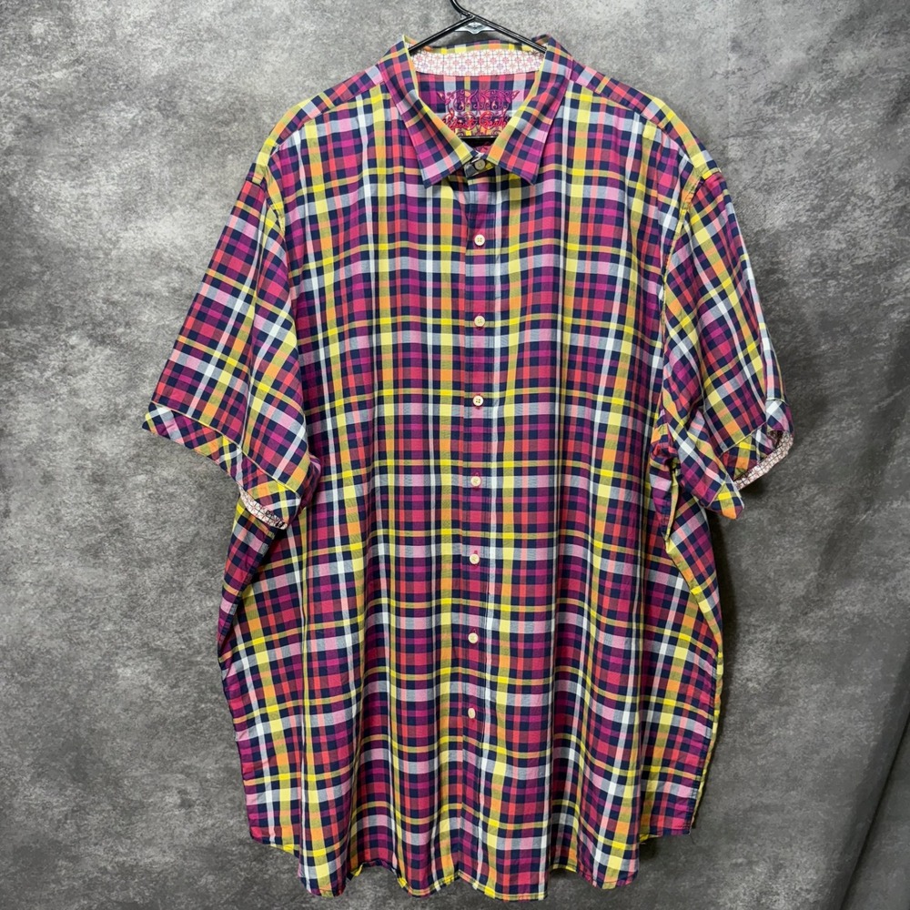 Robert Graham Mens 4XL Short Sleeve Button Up Shirt Plaid Multicolor Cotton